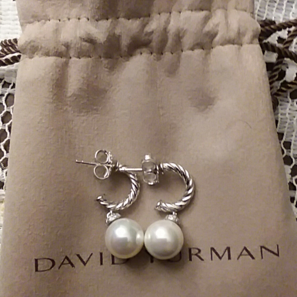 David Yurman Diamond and pearl earrings 925! NWOT!